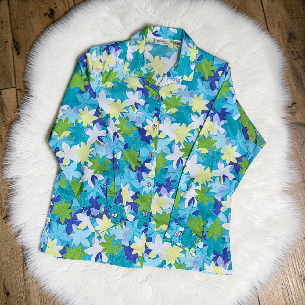 Vintage Y2K DRAPER'S STUDIO Floral Button Up Blouse 12